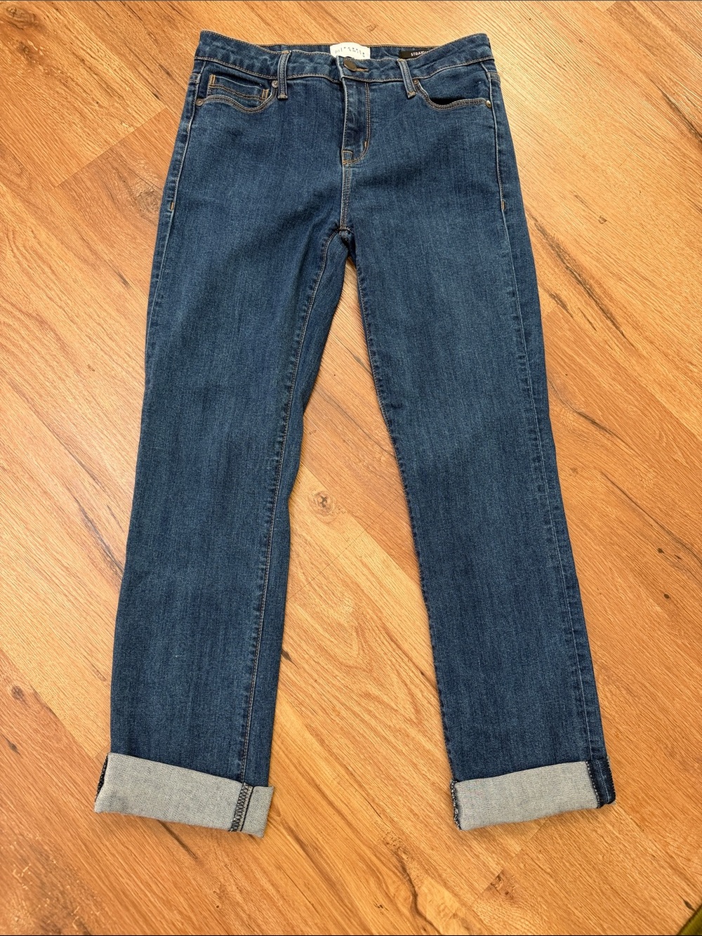 PARKER SMITH Dark Blue Straight Cropped Cuffed Jeans, size 28